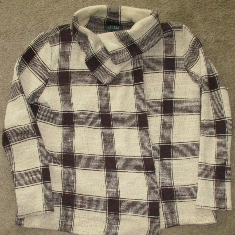 Lauren Ralph Lauren Fold Over Collar Cardigan Sweater Women's Size S Brown/Tan